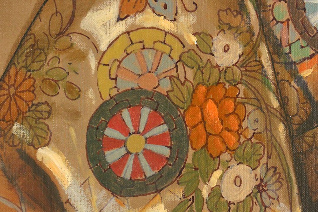 No4830額装　能秀樹「都の春」　油彩画　F10 直筆サイン　裏書有　送料無料