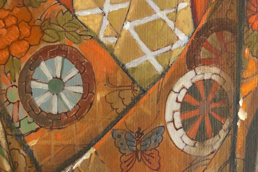 No4830額装　能秀樹「都の春」　油彩画　F10 直筆サイン　裏書有　送料無料