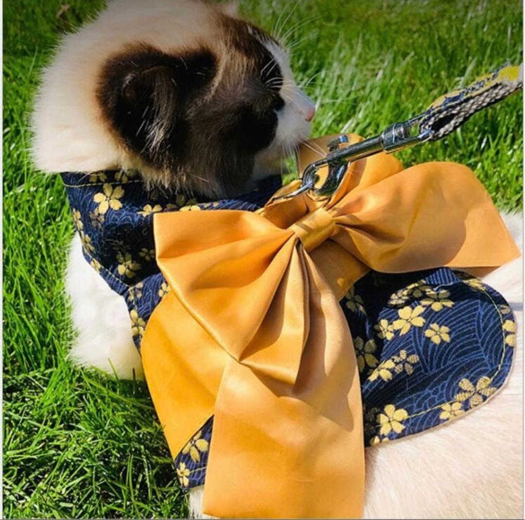 着物和風大きなリボン付ハーネスリードセット猫服ドッグウェアわんこ服犬服 犬の服