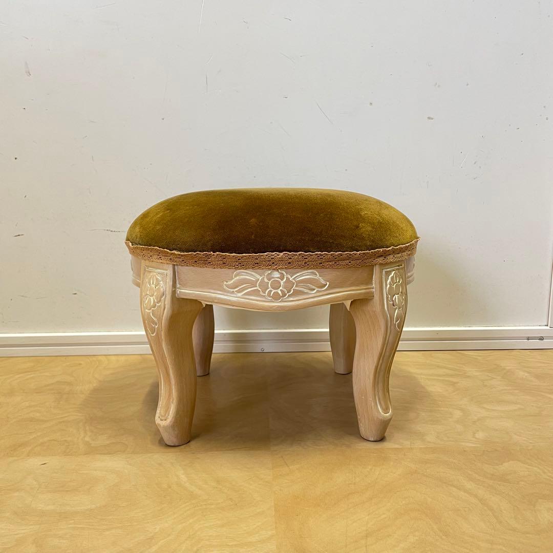 グリーン イタリア製 猫脚 小型スツール② ミニスツール オットマン 椅子