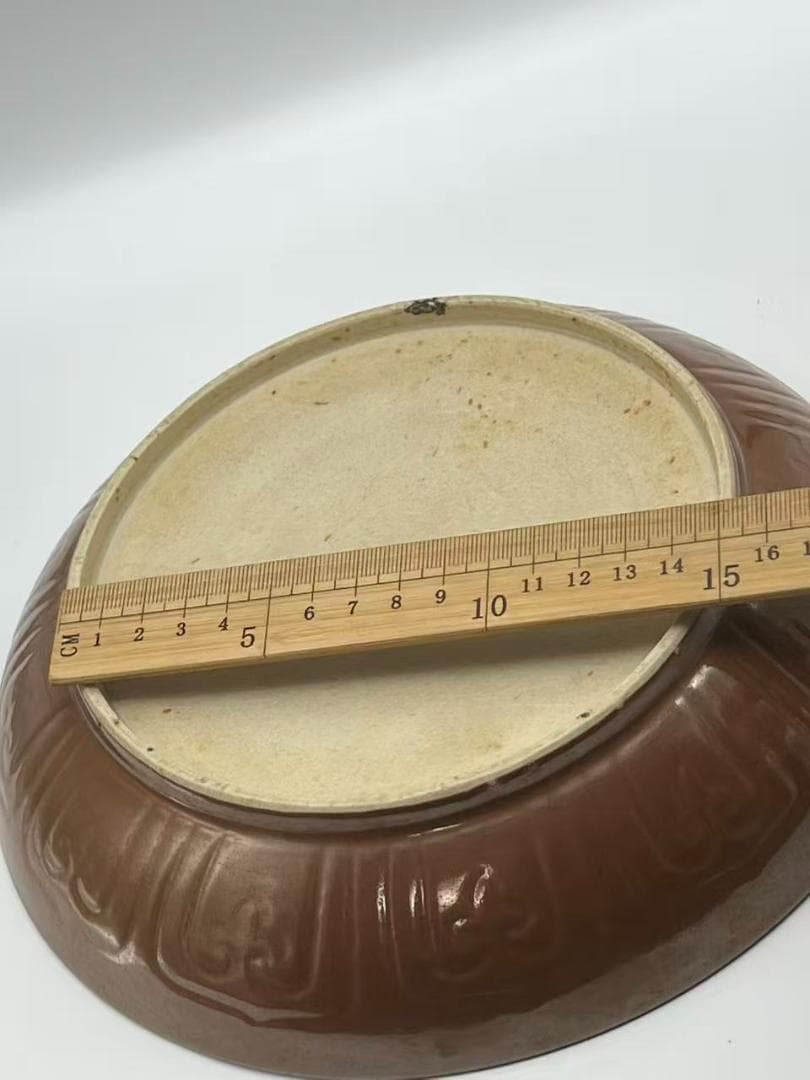 元末明初 明時代 祭藍釉 紫金釉　吉祥雲龍文盤　【旧家蔵出し】(B-43)