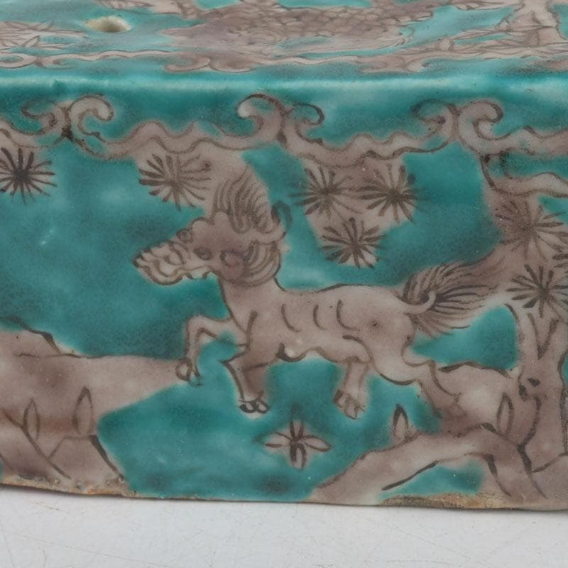 中国　書道具　緑釉　神獣花草文　水滴　V　9595