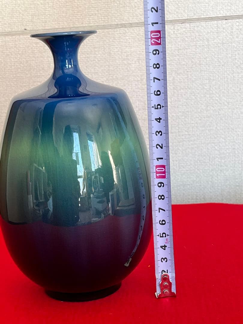 人間国宝 柳雨軒 三代 徳田八十吉 碧明釉 壺 管理T250 共箱 陶歴付