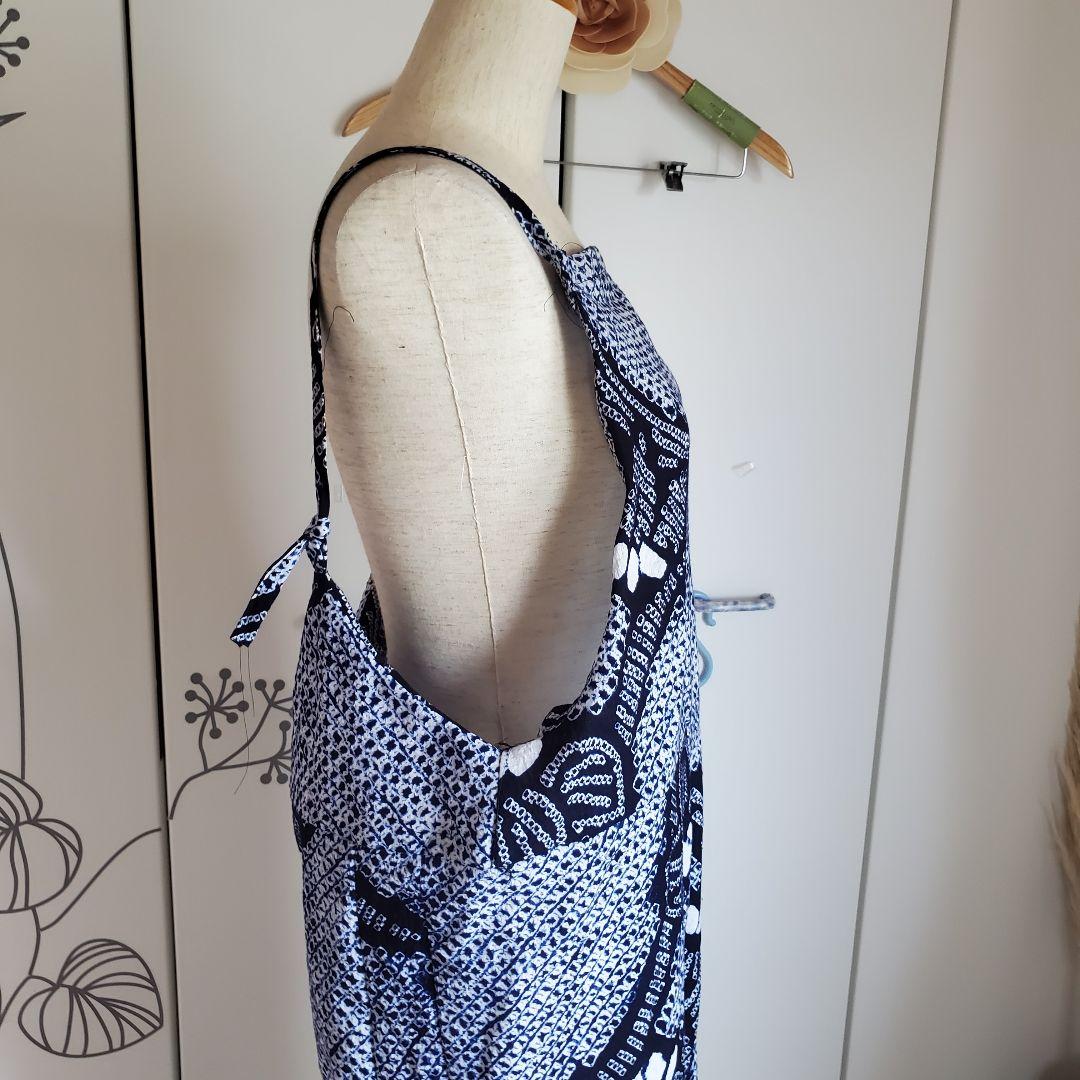 さと　有松絞りリメイク、有松ティアードワンピース、サロペット