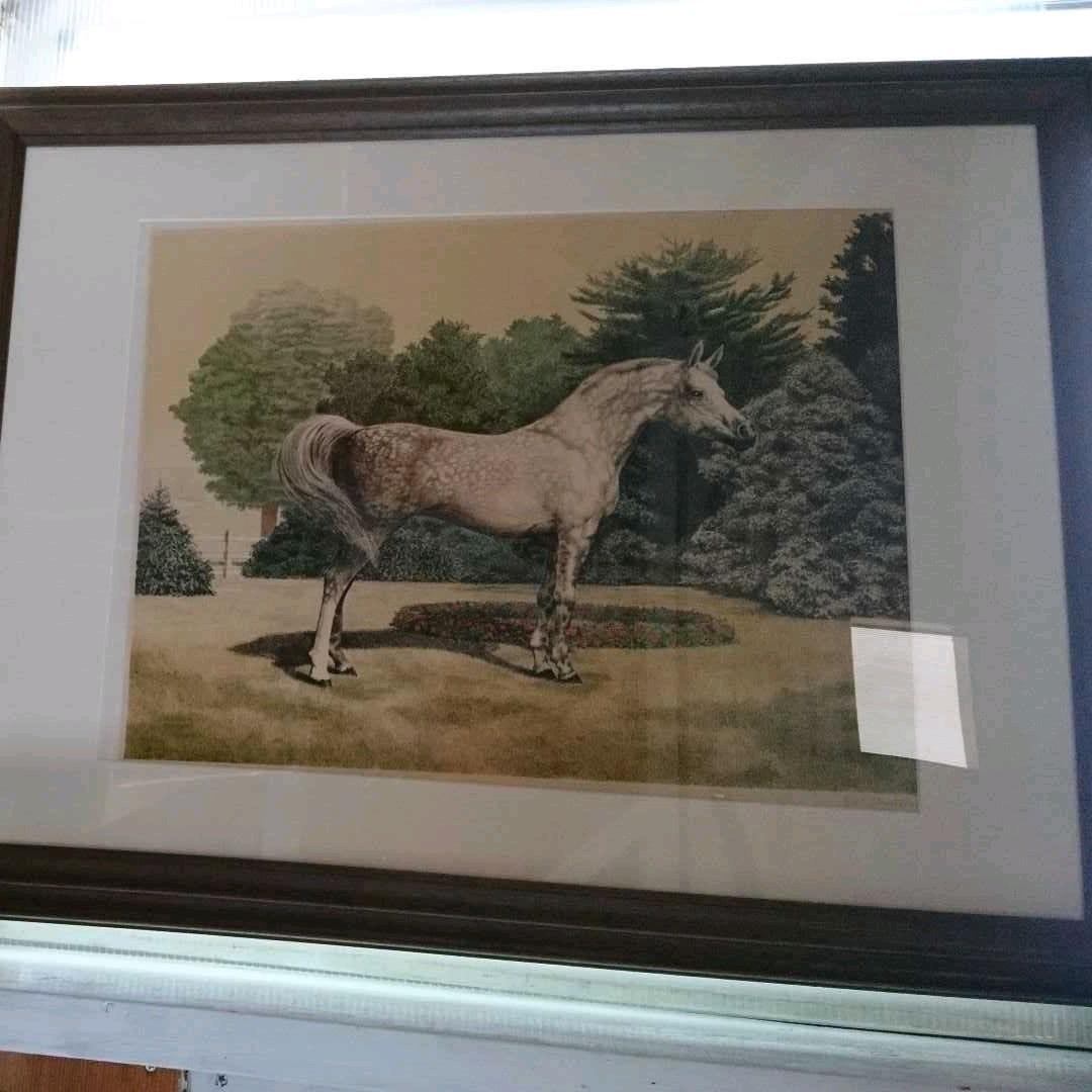 絵画　競馬　馬　額装リトグラフ