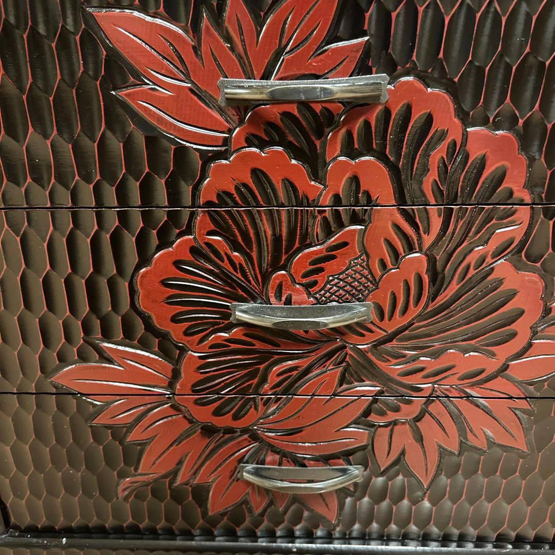 昭和レトロ 鎌倉彫 茶箪笥 飾り棚 チェスト アンティーク レア used 美品