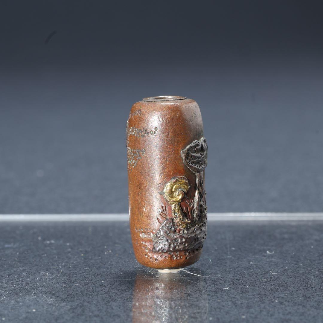 緒締め玉　霊芝　提げもの　金属　金工　R1643