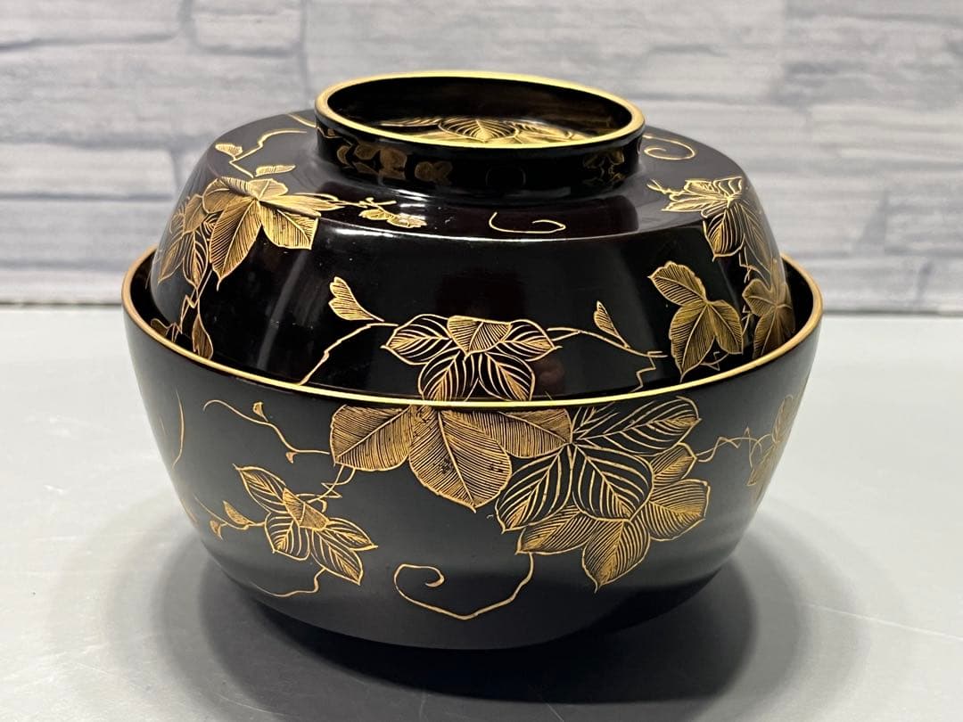 極上　輪島塗　沈金蒔絵　大きめ　吸物椀　煮椀　五客　木製　五客はラストです。