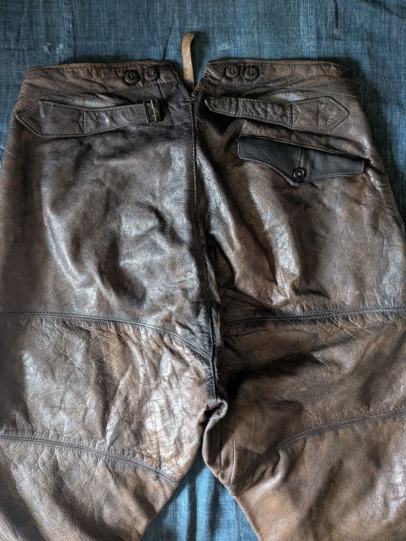 30s40s フランス ビンテージ レザージョッパーズパンツ モーターサイクル