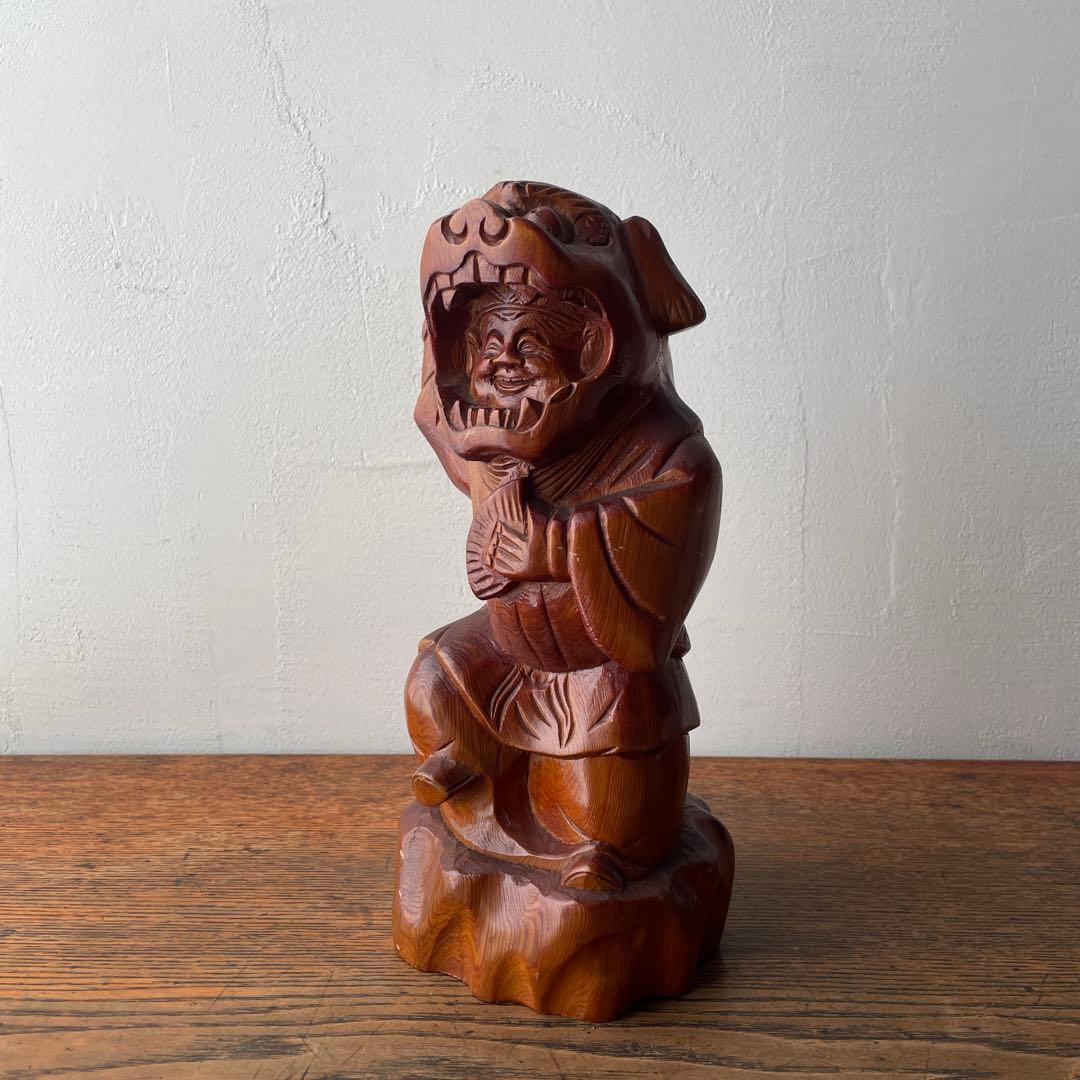 木彫り　獅子被り大黒天　獅子舞　大黒様　七福神　木製　縁起物