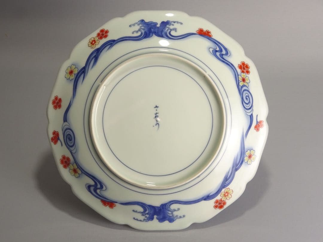 名工　十二代　今泉今右衛門　色鍋島　柴垣椿絵　額皿　飾皿　輪花形　大皿　九寸皿