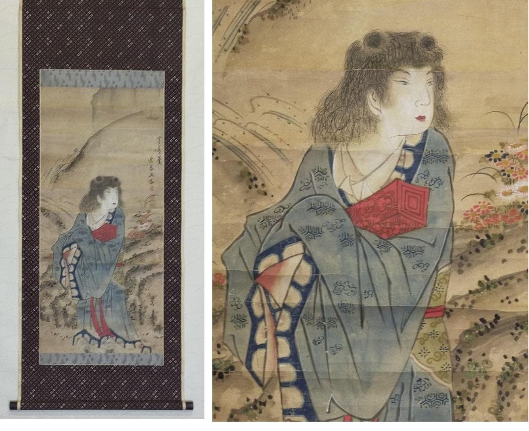 ♥掛軸　中国　人物　【露孝】　桐箱付き　掛け軸　骨董品