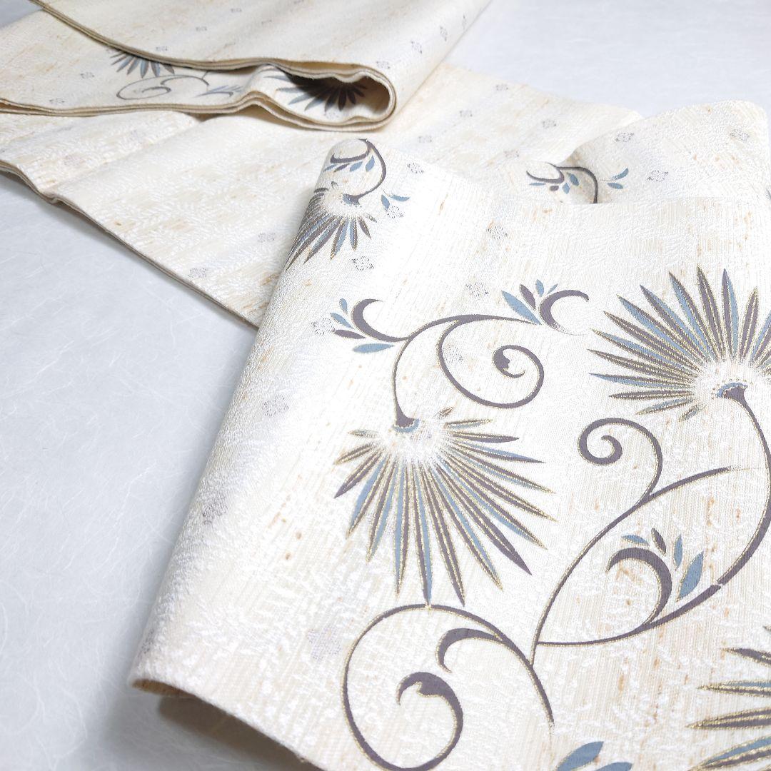 正絹 名古屋帯 開き仕立て ぜんまい 西洋唐草図案 極上 逸品 未使用品