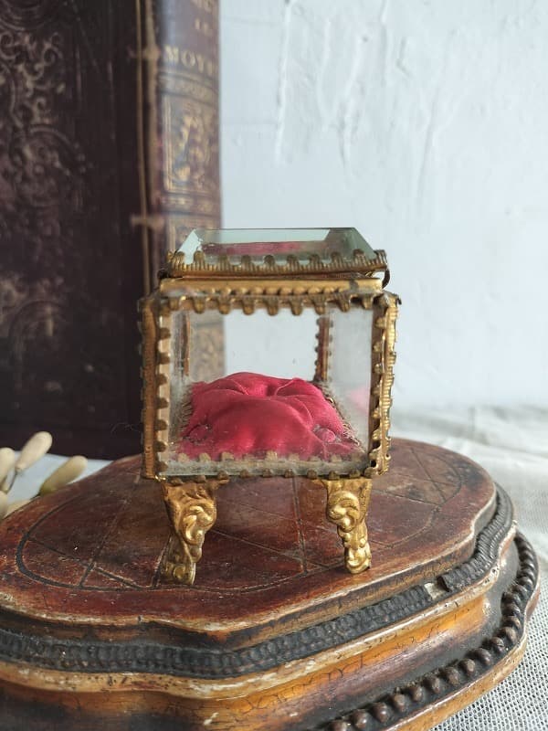 フランス アンティーク クリスタル 5面 ジュエリーケース 1900年　美品