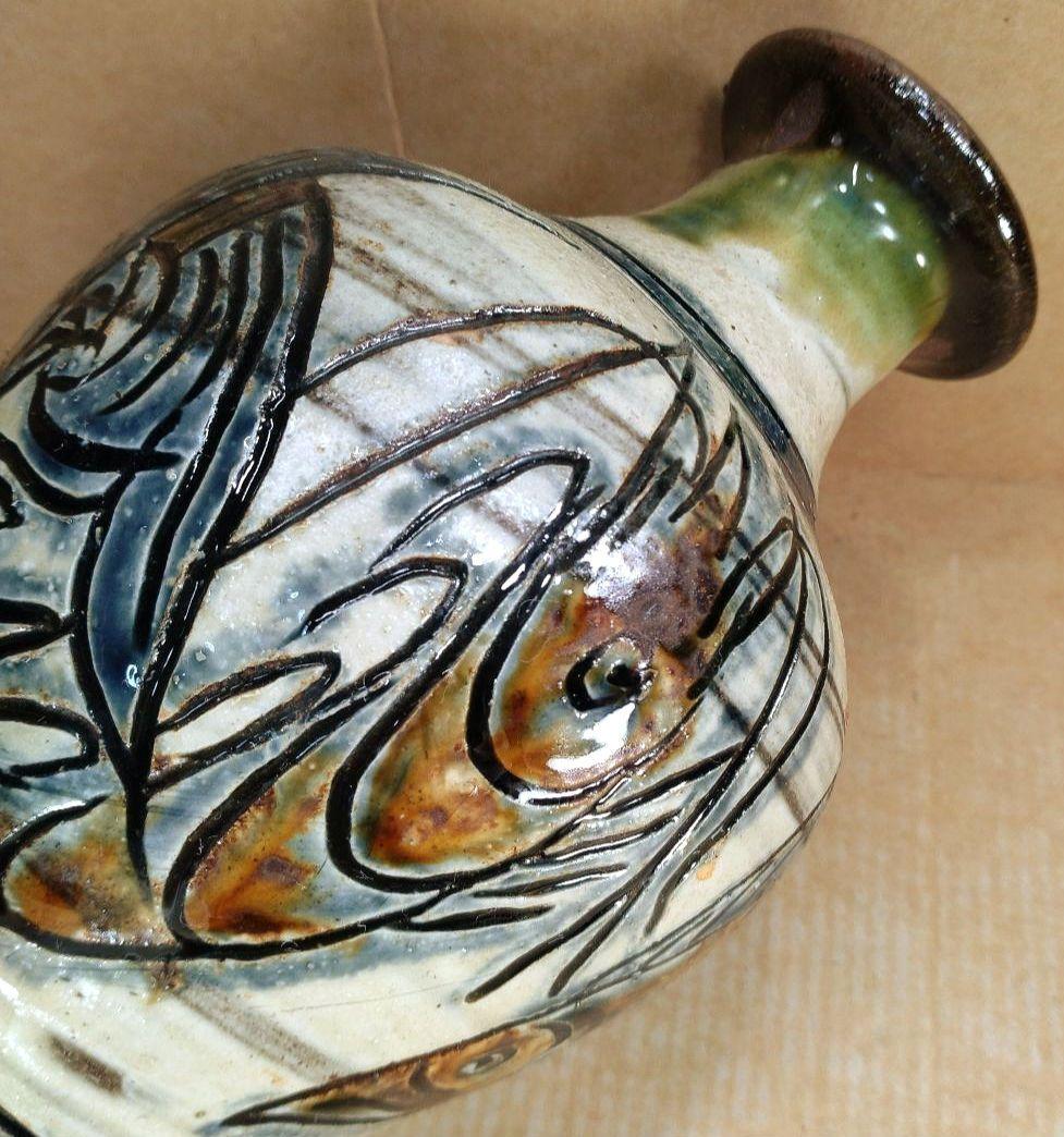 【本物保証】金城次郎 海老魚紋花瓶 共箱 栞 人間国宝 壷屋焼 壺屋焼 やちむん