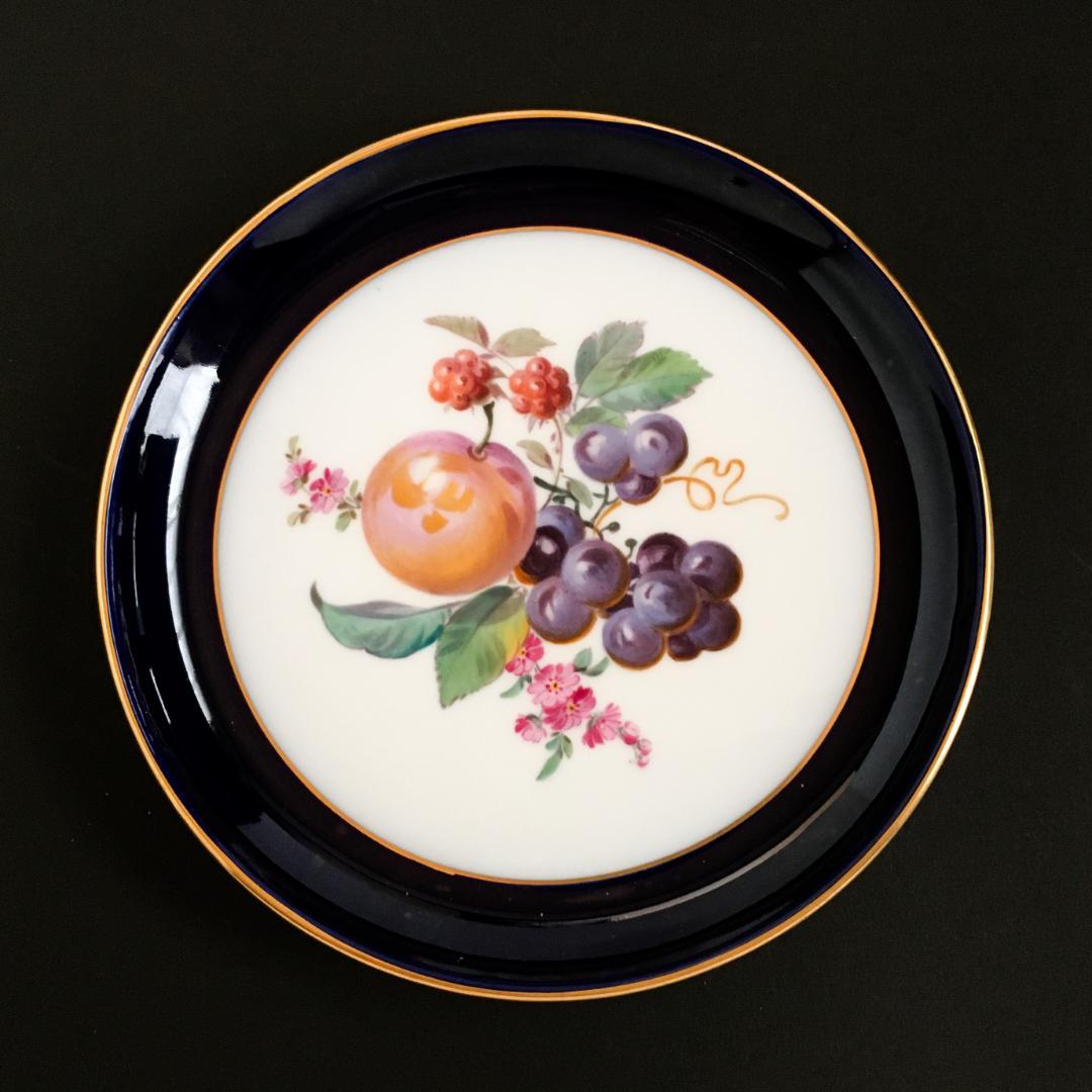 マイセン 金彩 果実文 フルーツ コバルト 絵皿 プレート直径 17センチ ⑤