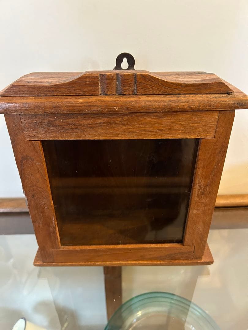 ヴィンテージ　木製ガラス扉収納ボックス アンティーク