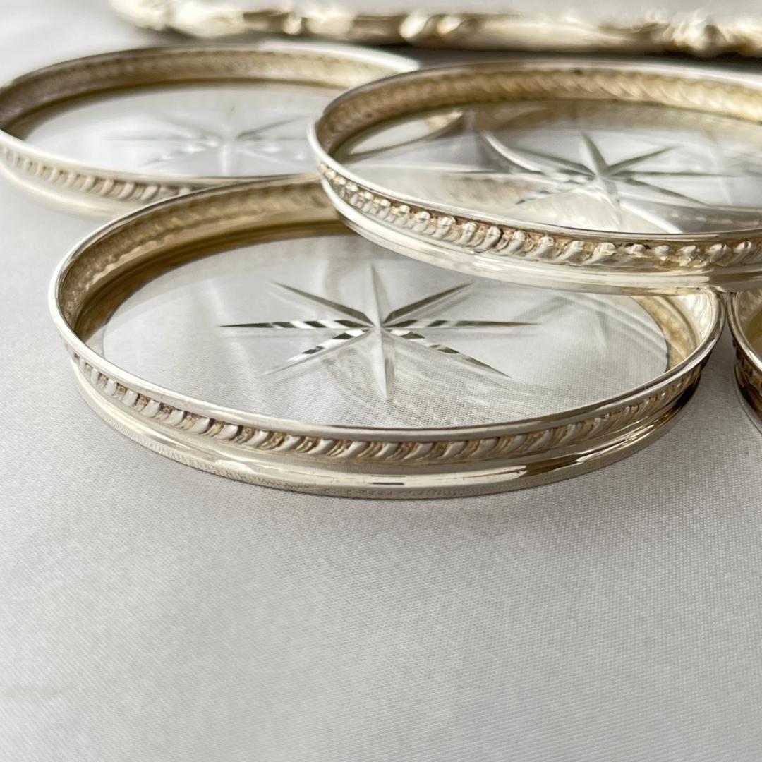 【純銀 / ガラス】フリルのワイングラスコースター 5枚 スターリングシルバー