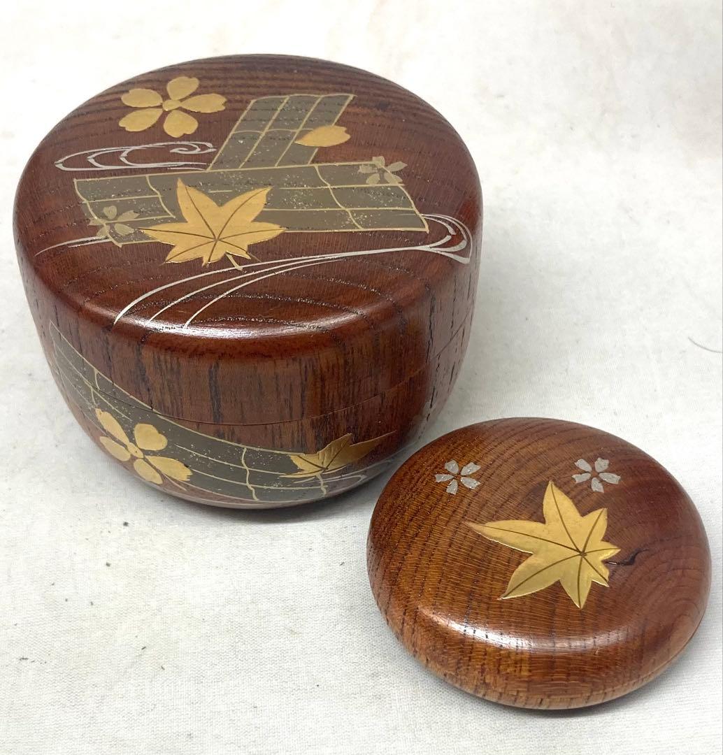 B546b 松竹梅鎌倉彫茶箱セット 13点　京焼　茶道具　内裏雛