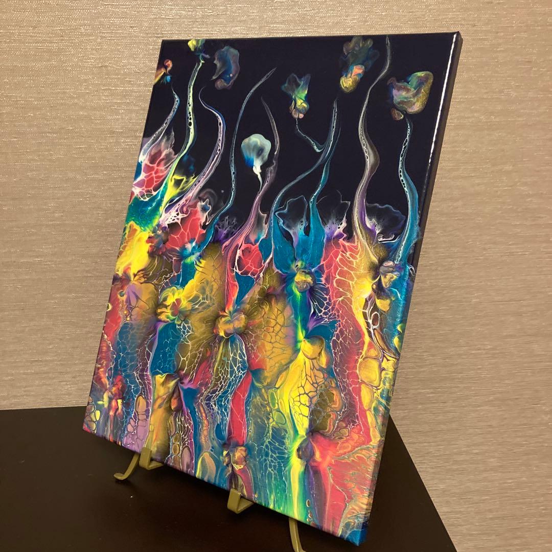 送料込み アクリルペイントアート  原画 ラメ カラフル