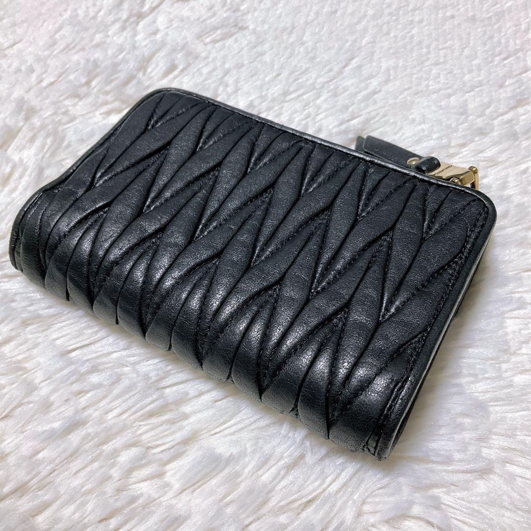 ♡美品♡MIU MIU マテラッセ 三つ折り財布 L字 ファスナー ブラック 金