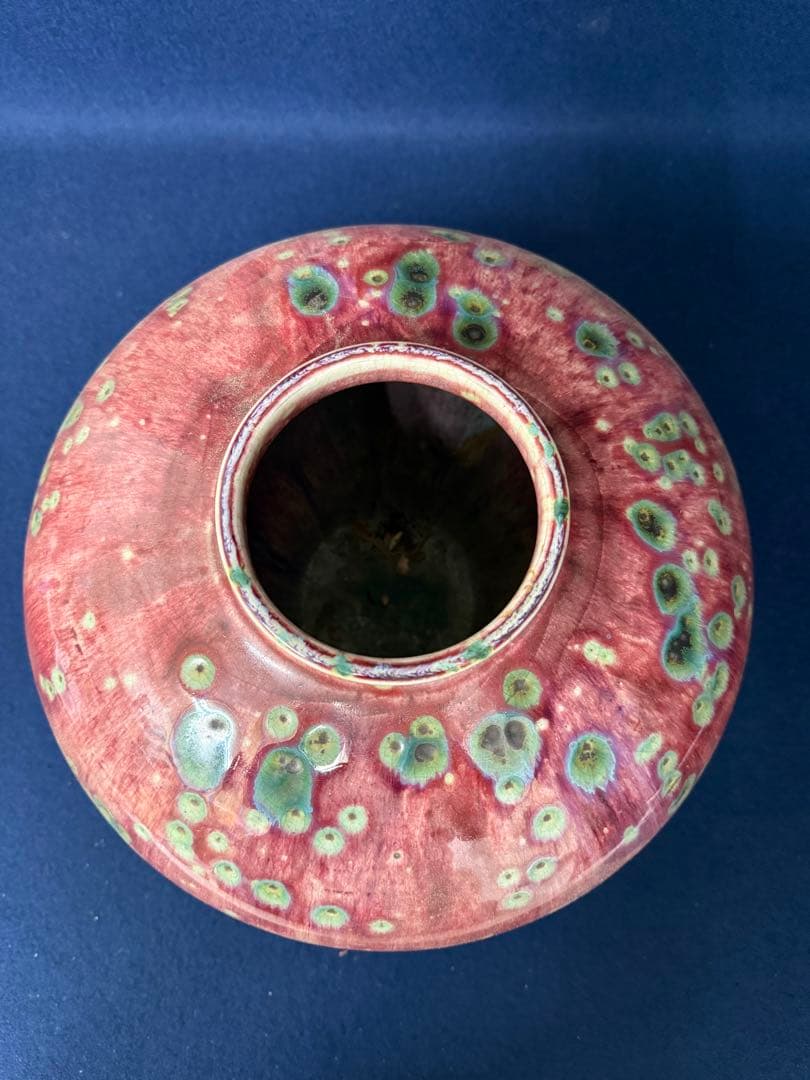 花器 花瓶 飾壺 辰砂釉 孔雀釉 中国美術 重さ約6.4kg 木箱 骨董品