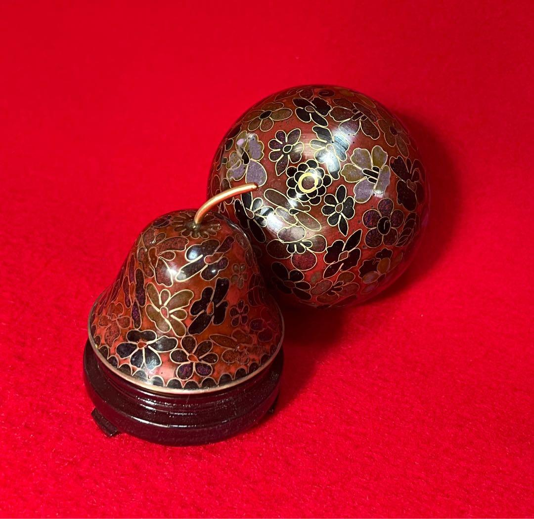 中國美術 景泰蓝 七宝焼 梨香合 香道具 台座付き