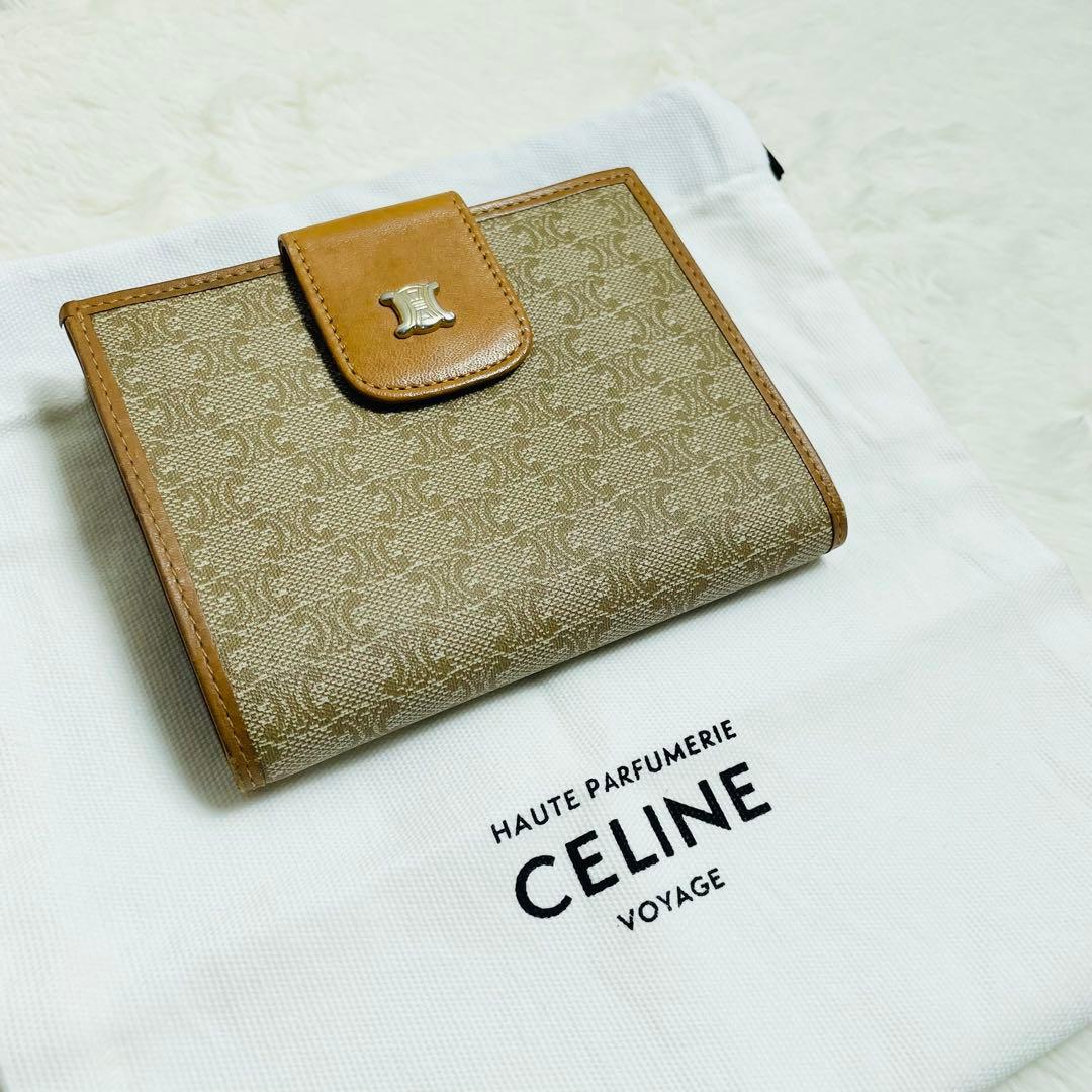 美品CELINE オールドセリーヌ 折り財布 トリオンフ マカダム　希少　がま口