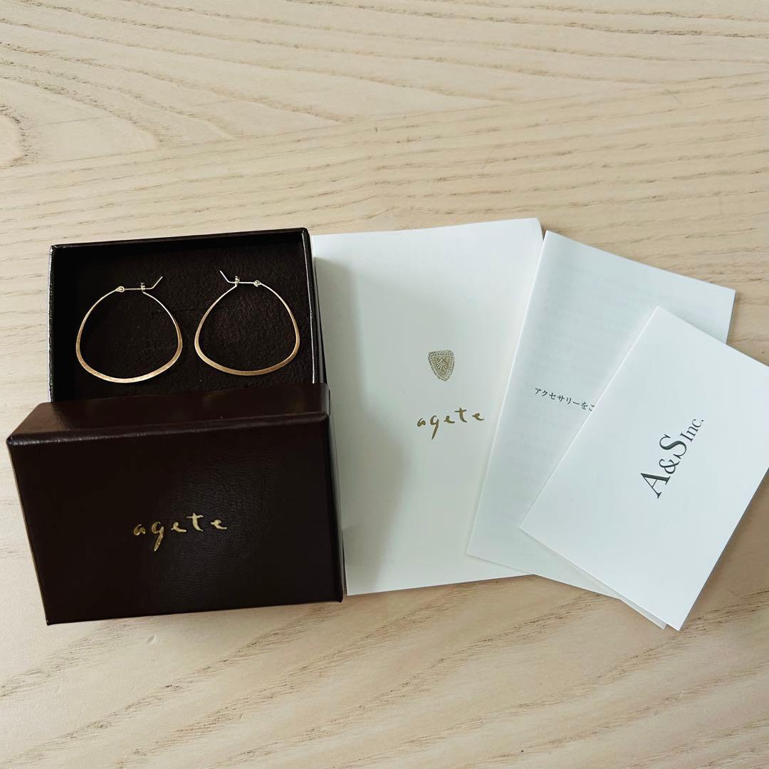 agete K10 YG ひねりオーバルフープピアス マット加工ピアス付属品付