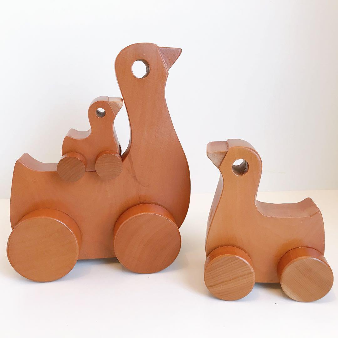 寺内定夫のおもちゃ　おんぶぐるま　とり　木のおもちゃ　希少　当時もの