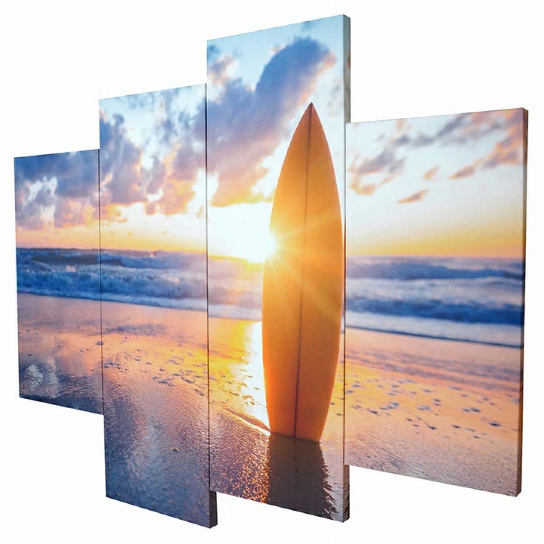 フォトパネル Surfboard on the beach at sunset