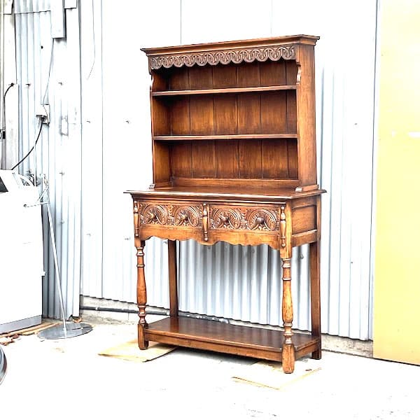 イギリスアンティーク　オープンカップボード　飾り棚　食器棚　オーク材