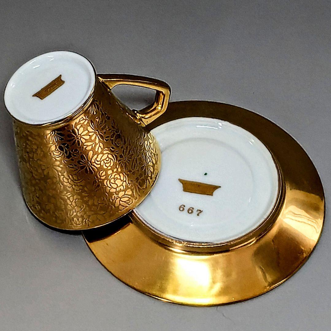 アンティークピッカード金彩エッチング クサラシ技法 華装飾紋様 カップ＆ソーサー