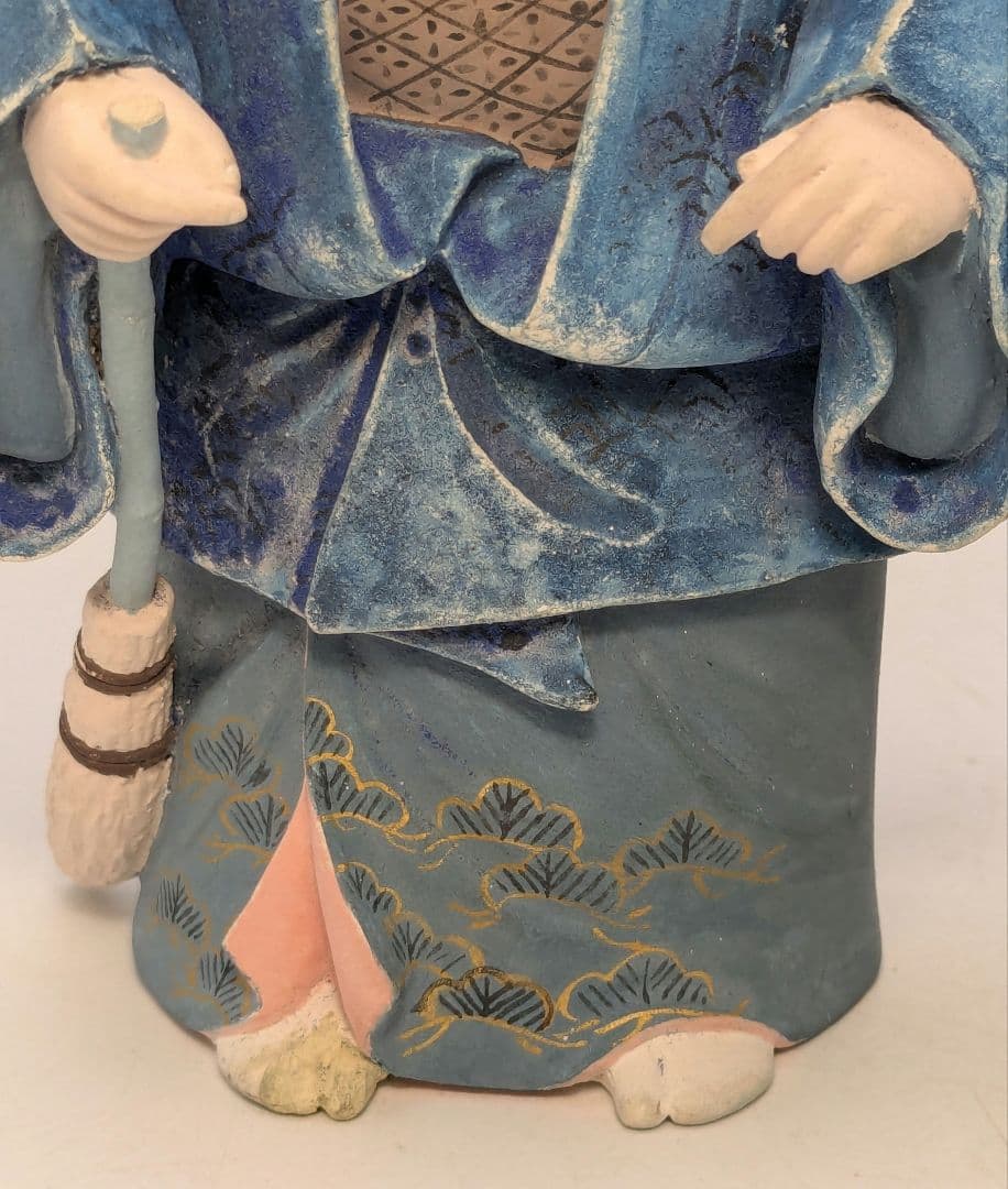 戸倉侶隺 御庭焼 尉姥 共箱 高砂人形 色絵陶器人形 置物 縁起物 後楽園焼