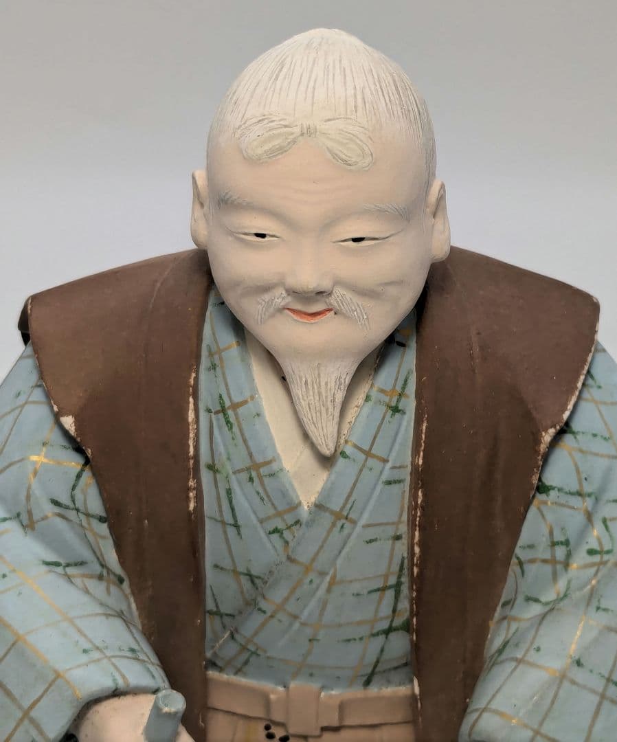 戸倉侶隺 御庭焼 尉姥 共箱 高砂人形 色絵陶器人形 置物 縁起物 後楽園焼