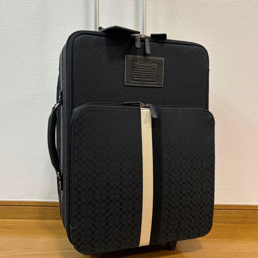 美品 コーチ キャリーケース スーツケース トラベルバッグ シグネチャー 黒