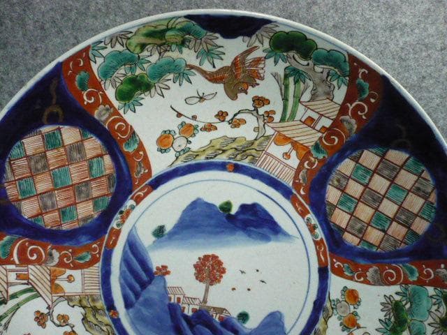 伊万里 花鳥風景図 色絵 大皿 [B31376]