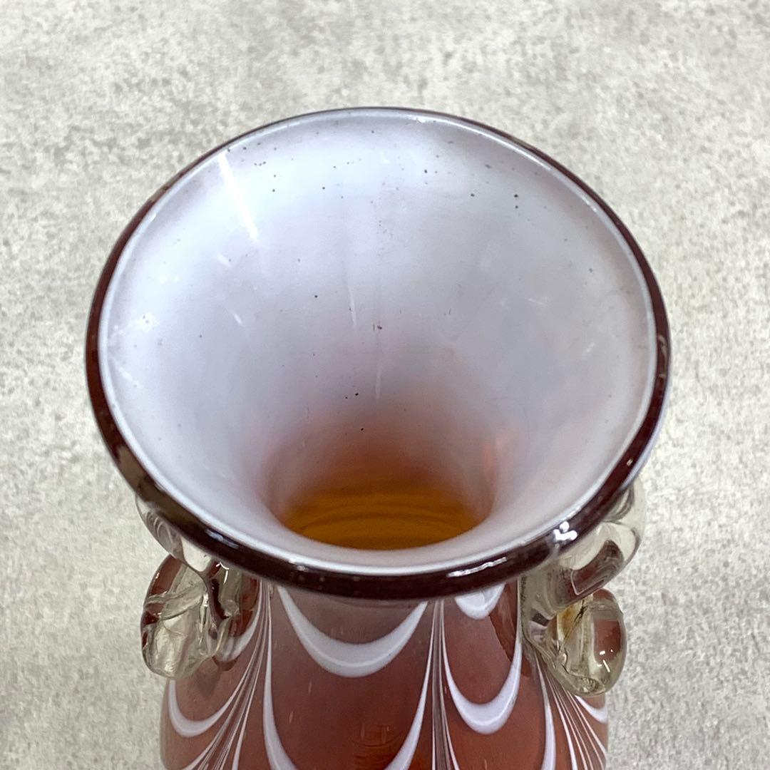 花瓶 高さ19.3 cm 赤茶 硝子 花生 アンティーク 吹きガラス