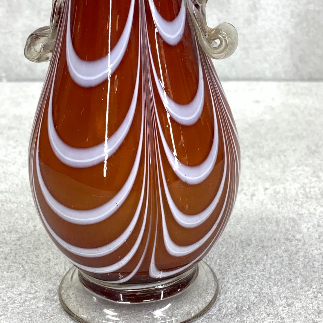 花瓶 高さ19.3 cm 赤茶 硝子 花生 アンティーク 吹きガラス