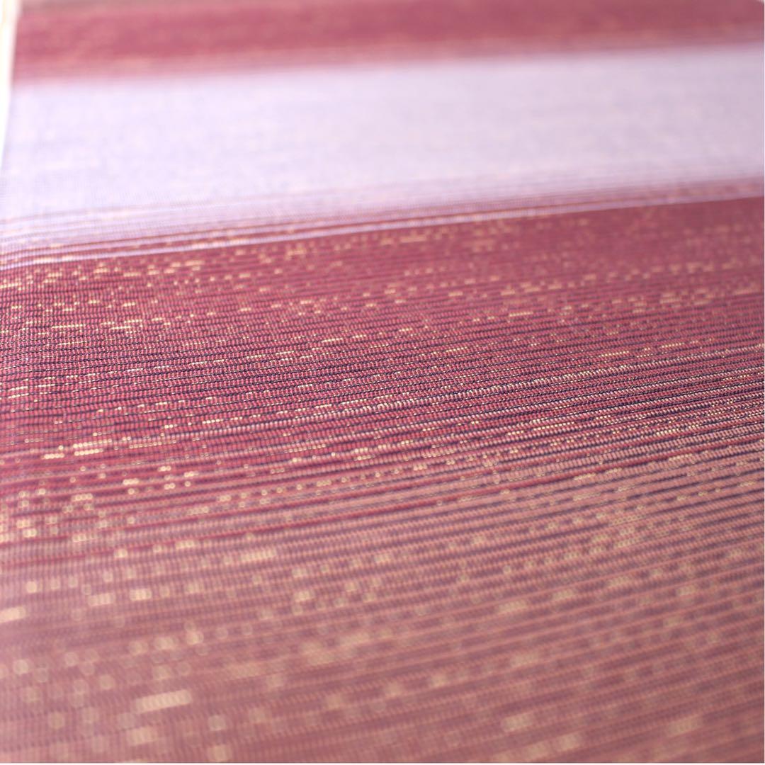 未使用　美品　横段模様織出し全通袋帯　リバーシブル　長尺　ブラウン系　d60