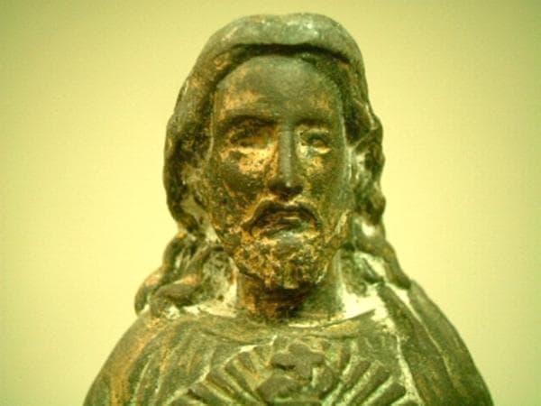 フランス アンティーク 聖心イエス像 台座付 20cm 御心像 19世紀頃