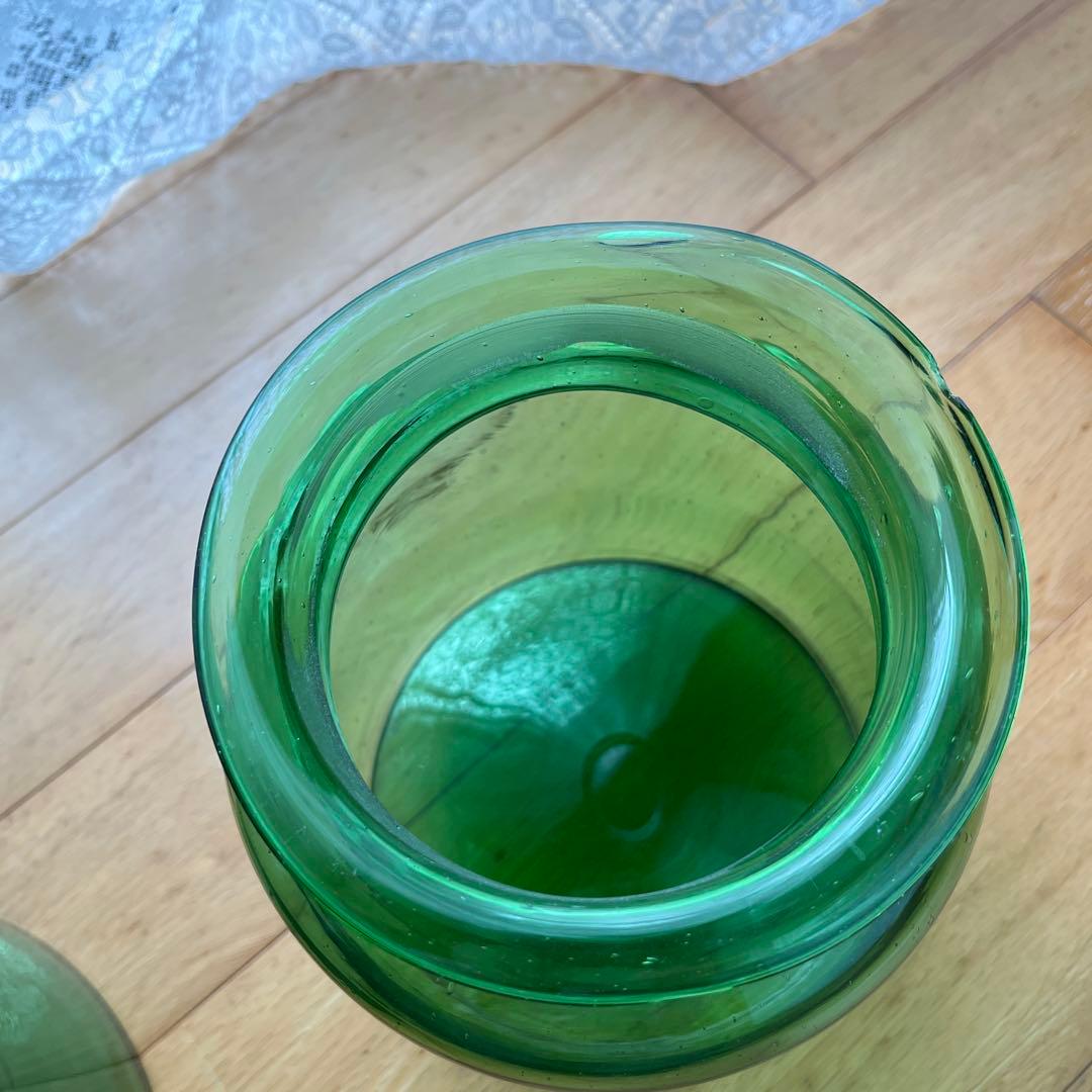 昭和レトロ ガラス瓶 ガラスポット 保存瓶 グリーン 2個セット