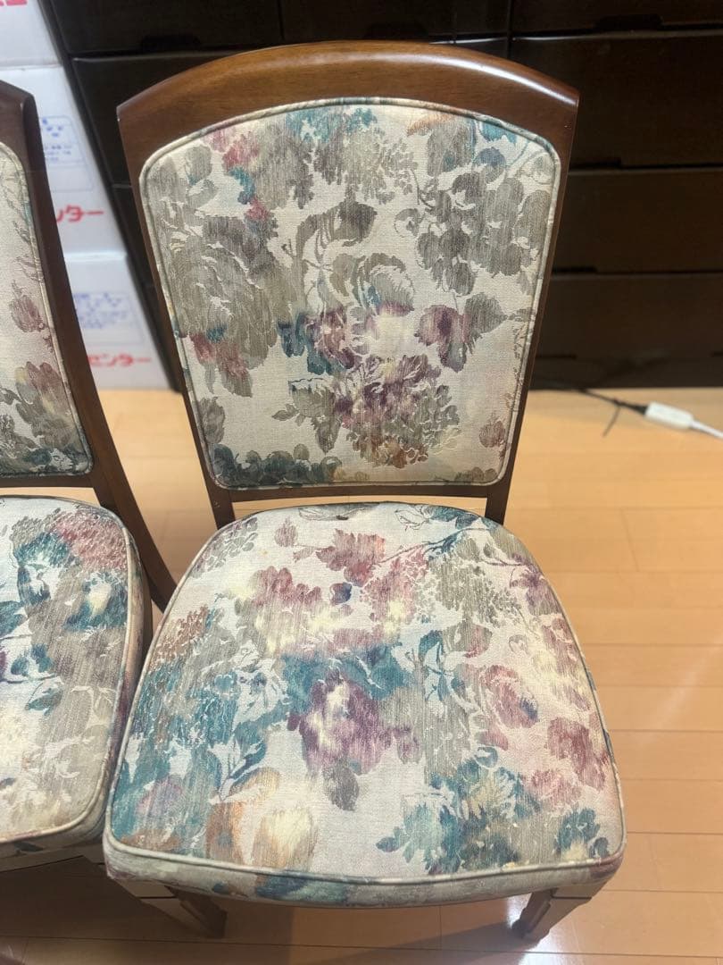 マルニモッコウ　地中海シリーズ　木製楕円形テーブル　花柄椅子4脚セット