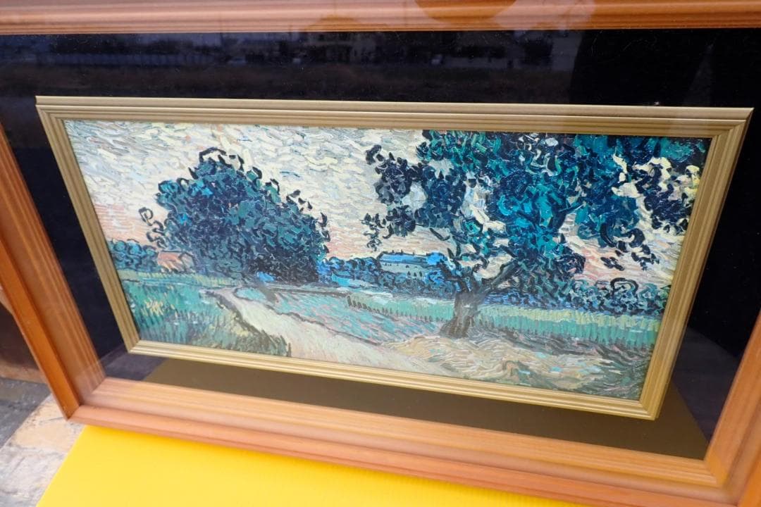 風景画 油彩風 絵画 額装付き 樹木と道 アート