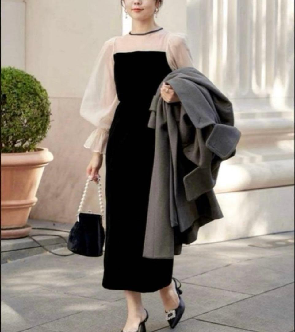 【SALON by Chico限定】配色シースルータイトロングドレス