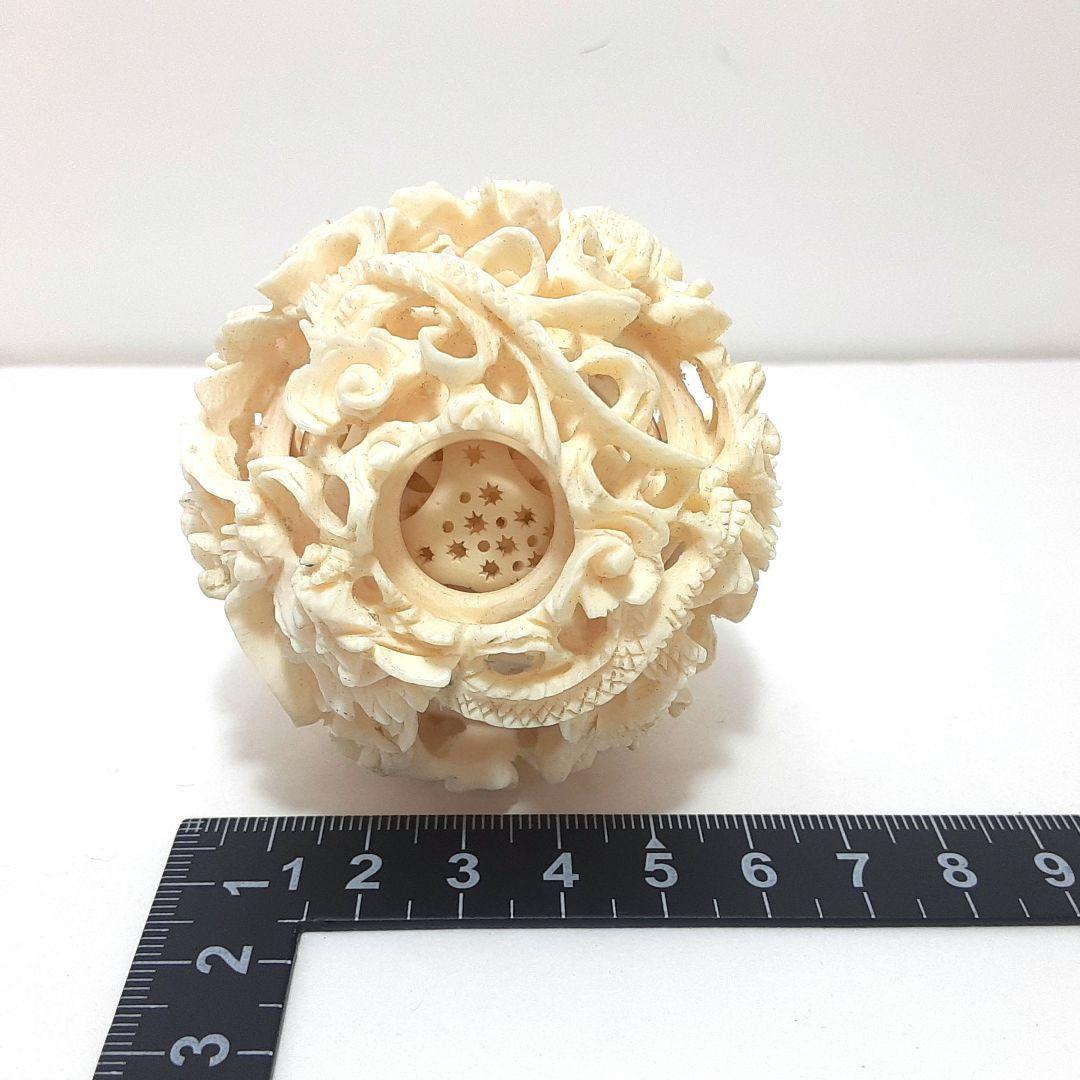 Y1299 高級彫刻 高級彫刻 細密彫 天球 象彫刻台座 総重量164.7g