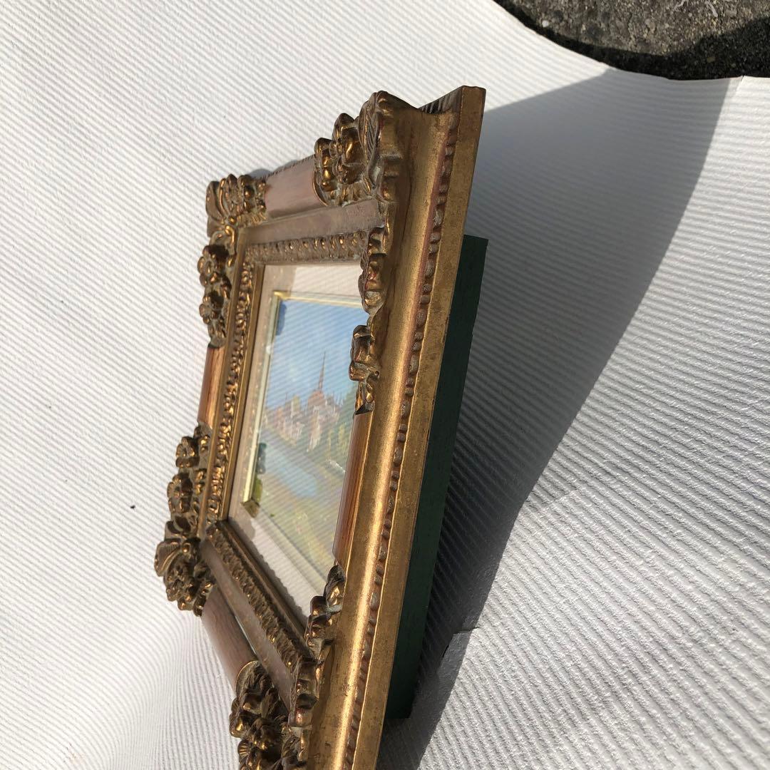 風景油彩画 アンティーク な油絵金色フレーム付きビンテージ　日額ニチガク　額縁