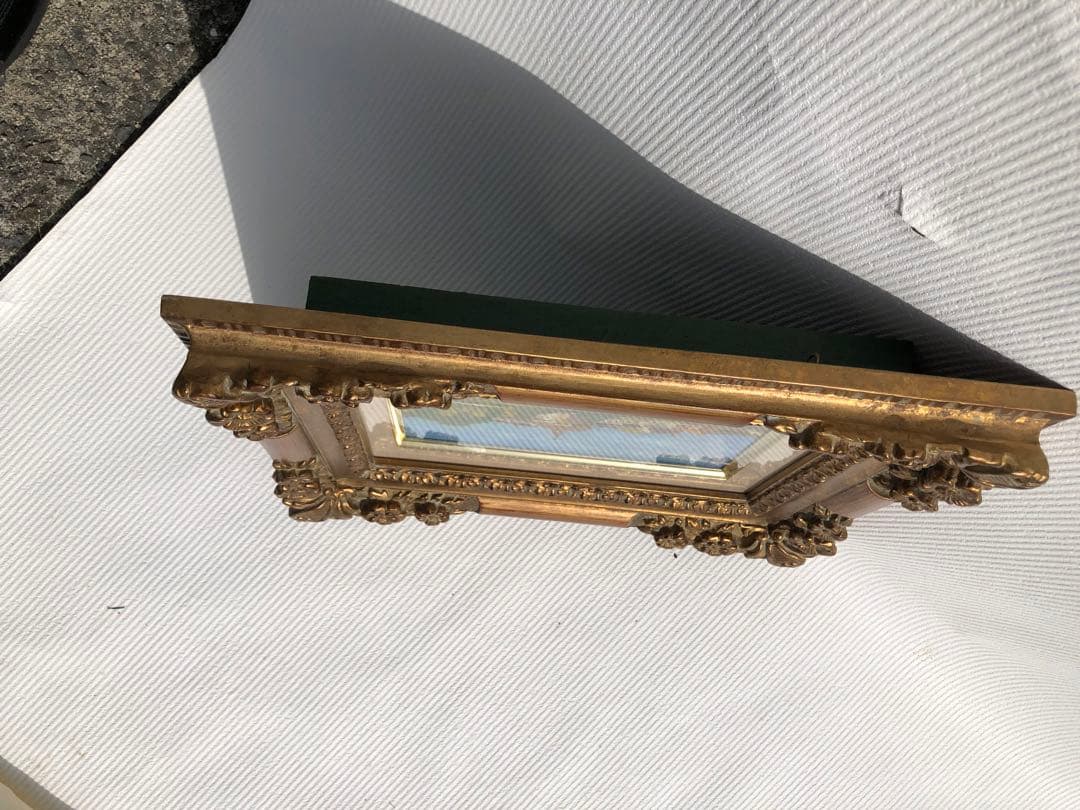 風景油彩画 アンティーク な油絵金色フレーム付きビンテージ　日額ニチガク　額縁