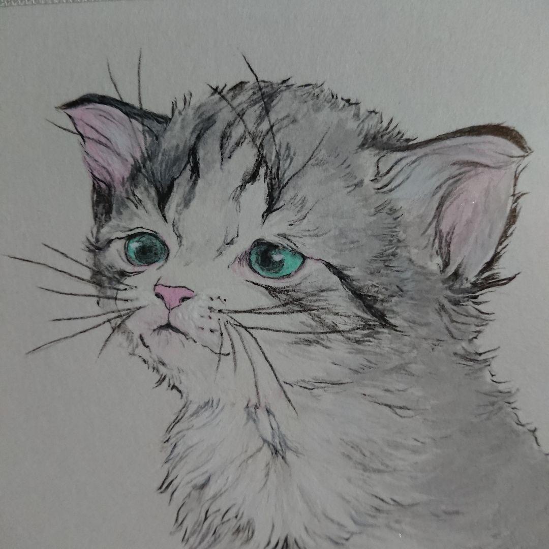 伊藤清子 SAYAKO ITOH 子猫 cat 日本画 直筆 サイン入り 額付き