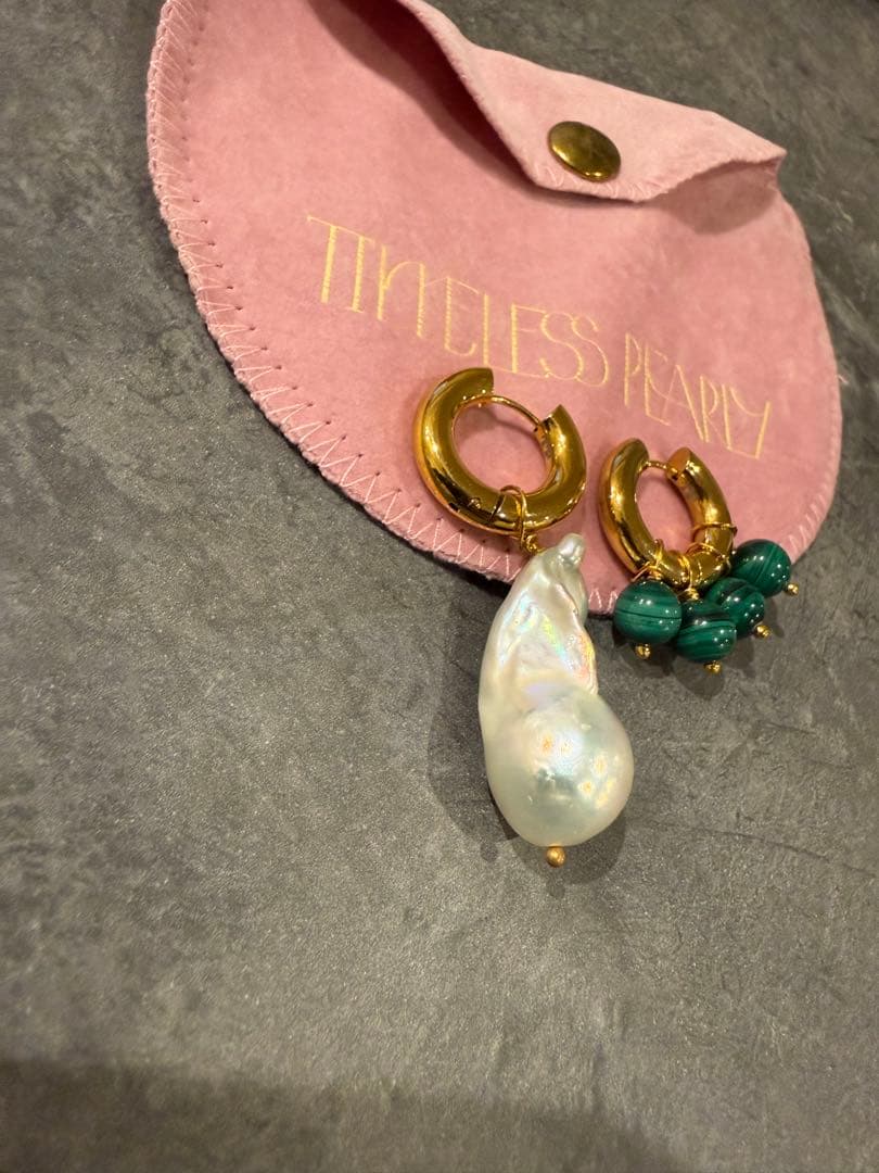 TimelessPearlyタイムレスパーティーブロックパールマラカイトピアス